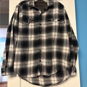 Woolrich Shirt Men Large Black Grey Plaid Flannel Button Up Long Sleeve Outdoors